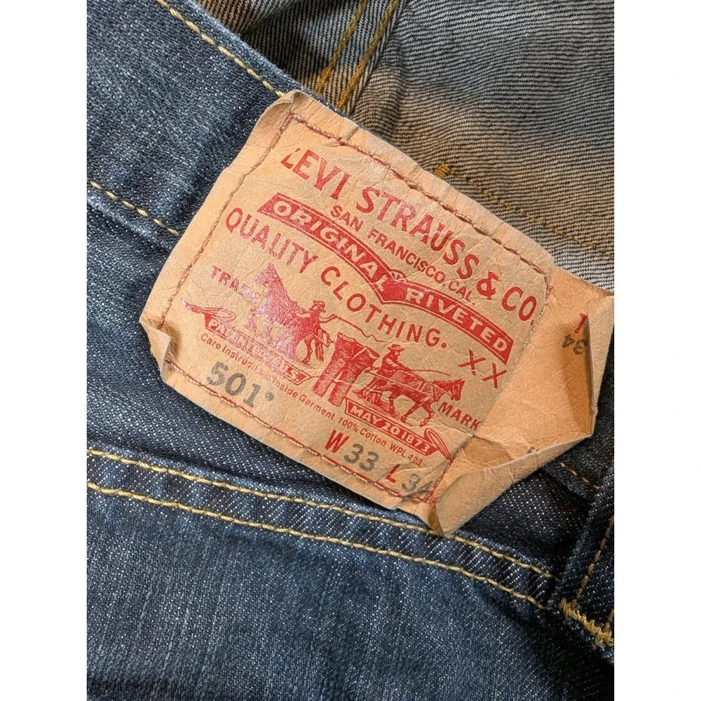 Levis 501 Jeans Mens Sz 33 (31x34) Blue Dark Wash Straight Fit Denim Button Fly